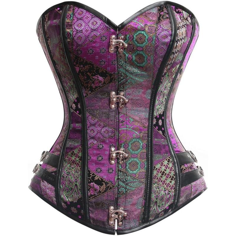 Charmian Womens Steampunk Gothic Brocade Steel Boned Bustier Corset