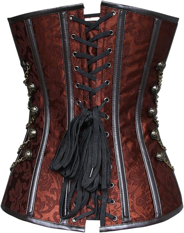 Charmian Women’s Spiral Steel Boned Steampunk Gothic Bustier Corset With Chains Brown