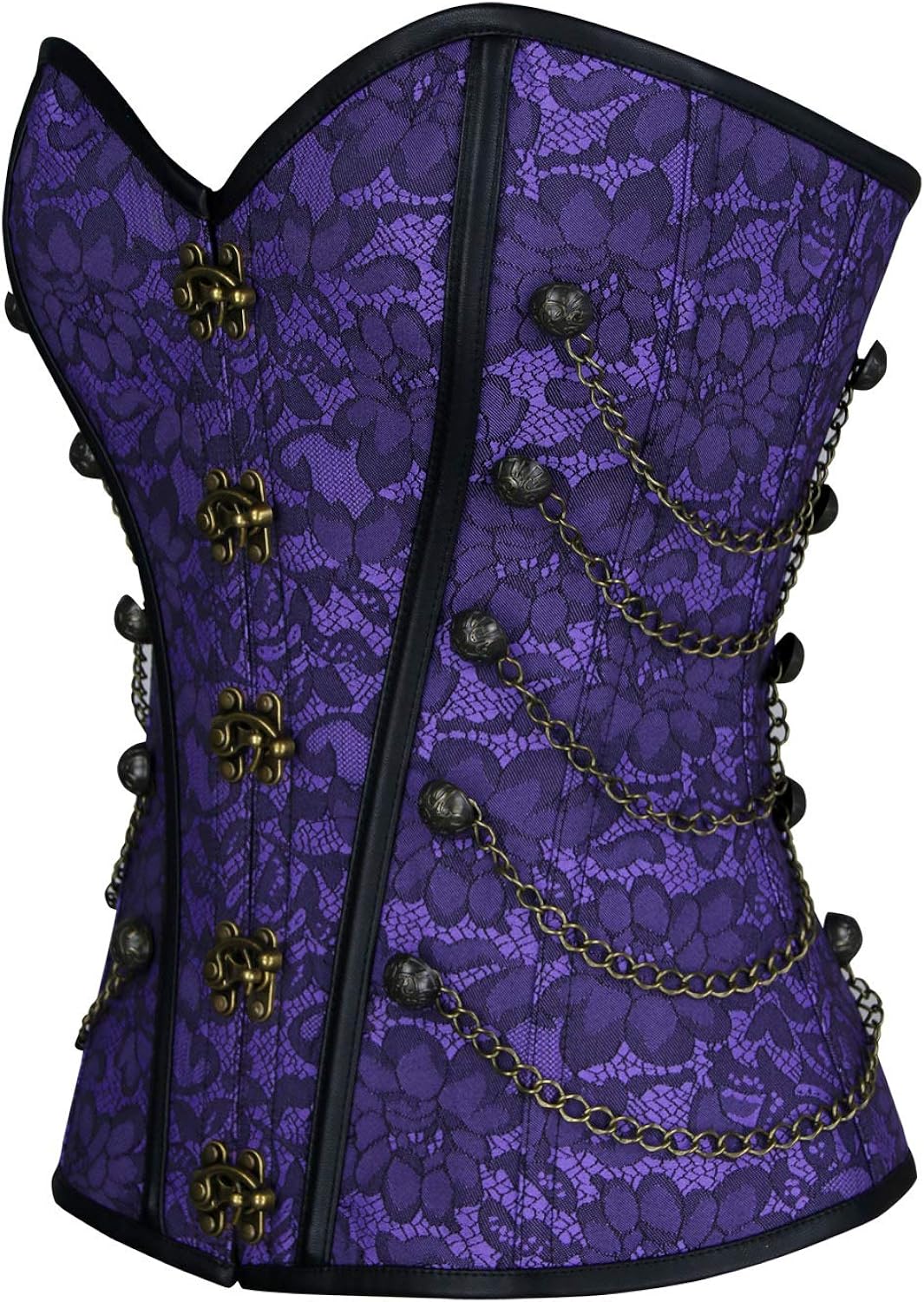 Charmian Women’s Spiral Steel Boned Steampunk Gothic Bustier Corset With Chains Violet