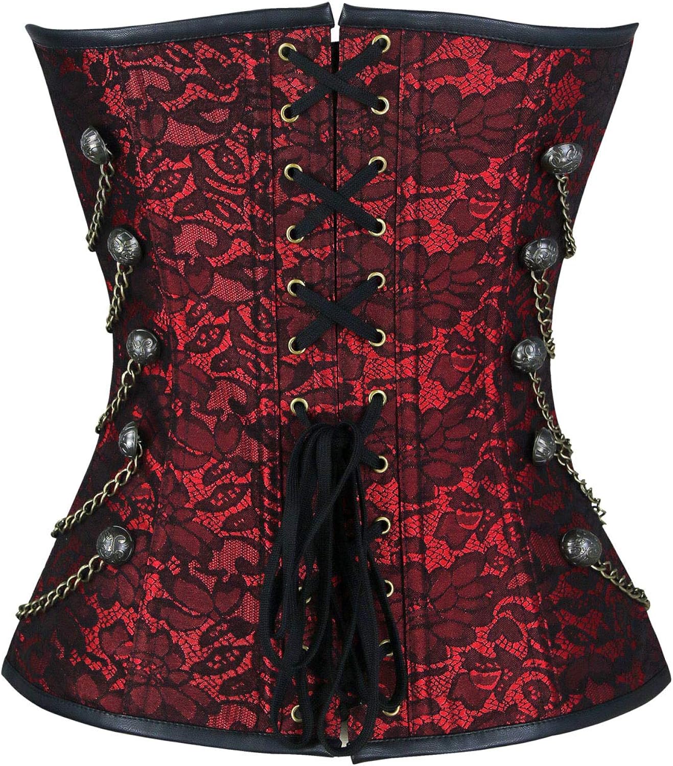 Charmian Women’s Spiral Steel Boned Steampunk Gothic Bustier Corset With Chains Wine Red